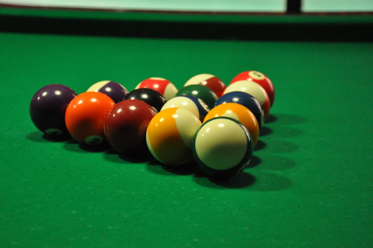 Rack of Billiards Balls on Pool Table