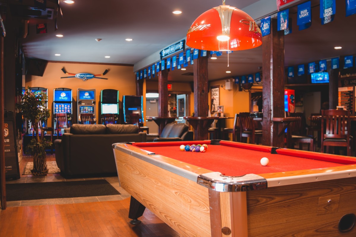 Red Pool Table in a Bar